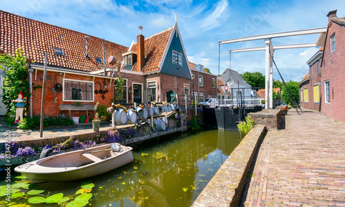 The historic city of Edam, Netherlands with lifting bridge