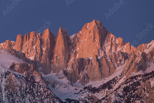 Glowing Lone Pine Peak and Mount Whitney Sunrise, Alabama Hills, Lone Pine, California 