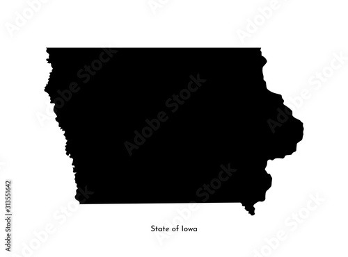 Vector isolated simplified illustration icon with black map's silhouette of State of Iowa (USA). White background