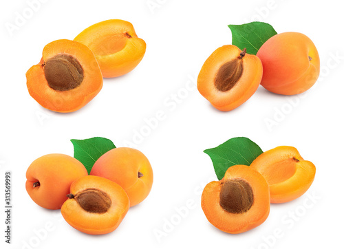 Apricot fruit isolated on white background macro. Set or collection