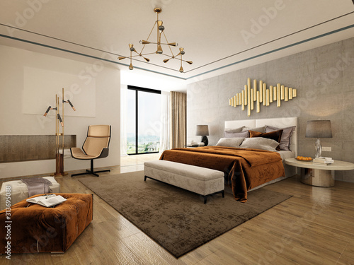 3d render Nordic style bedroom