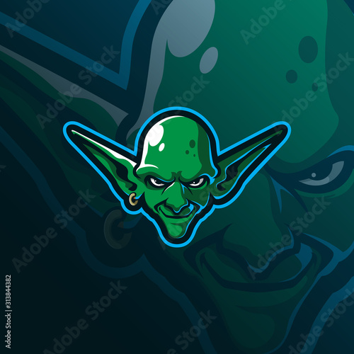 goblin mascot logo design vector with modern illustration concept style for badge, emblem and tshirt printing. goblin head illustration for sport team.