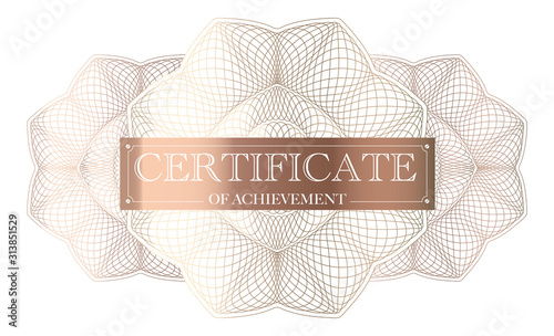 Guilloche ornament. Vector rosette for certificate, diploma, graduation, stocks, business, award, coupon, banknote and banner. Rosette linear watermark for documentation.