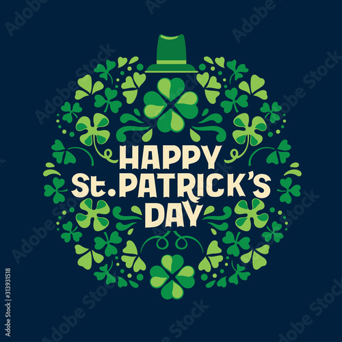 Happy St. Patrick's Day handwriting with leaf background vector illustration 
