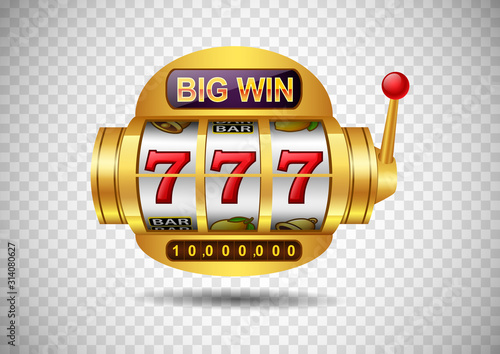 Big win slots machine 777 casino on isolated transparent background. Vector illustration