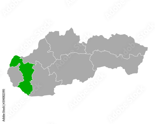 Karte von Trnavsky kraj in Slowakei