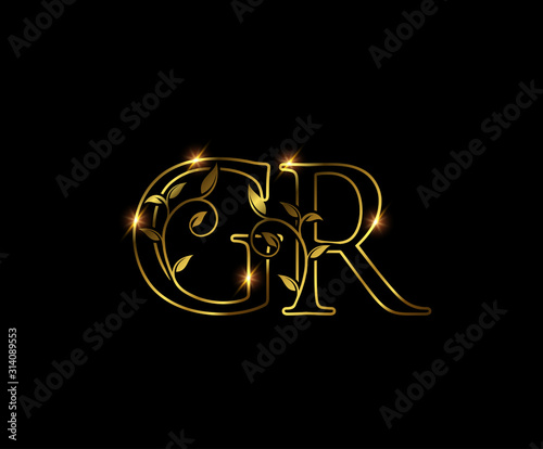 Golden G, R and GR Luxury Letter Logo Icon 