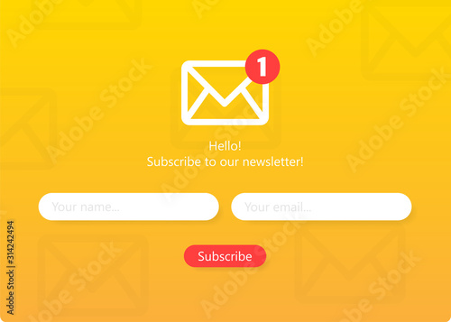 Subscribe to our newsletter form. Sign up form with envelope, email sign. Vector illustration.