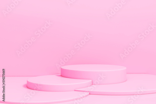 Pastel pink podium stage backdrop for product display stand or used in other designs 3d rendering. 3d illustration template minimal style concept.