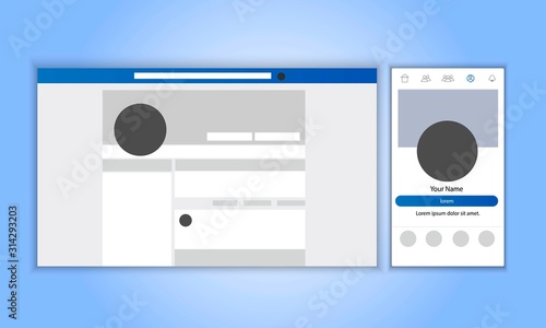 Responsive profile page design. The same account on the smartphone and on the desktop. Vector illustration mock up.