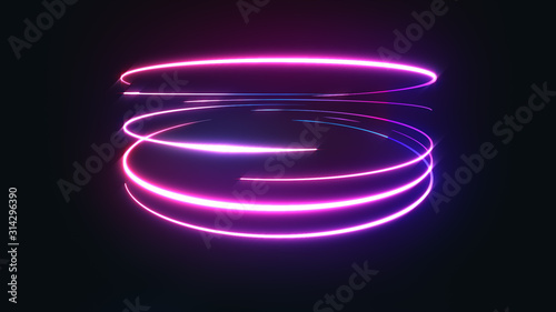 Abstract Neon Light Streaks Background/ 4k animation of an abstract background with shining neon light strokes following circular ring motion path