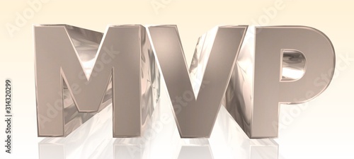 MVP - Minimum Viable Product - Metal Word in Light Background - Concept Keyword Illustration - 3D rendering