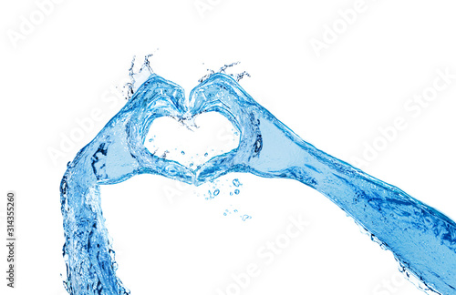 Hands made of liquid water show heart love gesture
