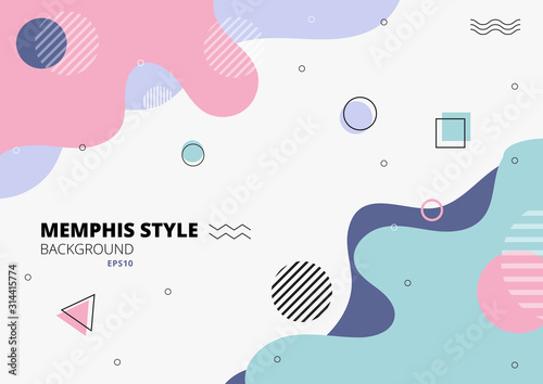 Abstract freeform shape geometric pastel color on white background memphis style.