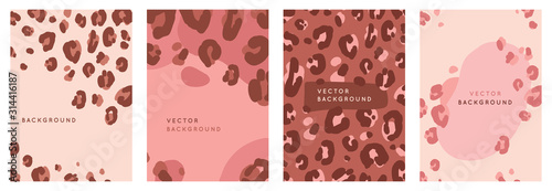 Vector set of abstract creative backgrounds in minimal trendy style with copy space for text with leopard print - design templates for social media stories