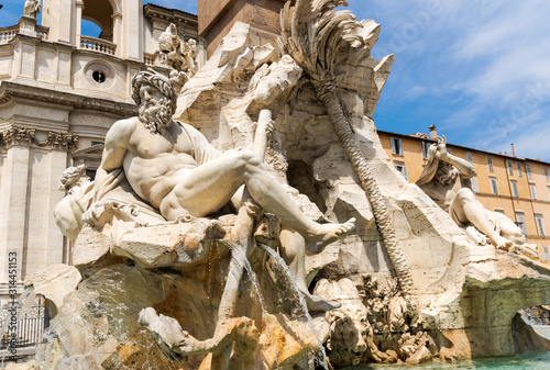 The Fountain of the Four Rivers in the Piazza Navona in Rome, Italy