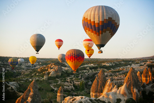 Colorful hot air balloons in Goreme national park, Cappadocia, Turkey