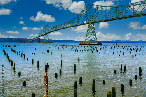 Green steel bridge in Astoria Oregon