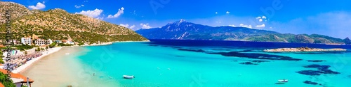 Amazing turquoise beaches of Samos island - beautiful Psili Ammos. Greece