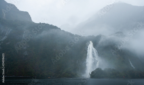 Milford Sound Fjordland New Zealand. South Island. Waterfall.