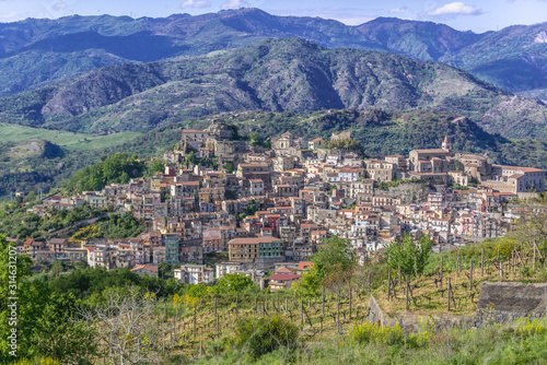 Aerial view on Castiglione di Sicilia town on Sicily Island in Italy