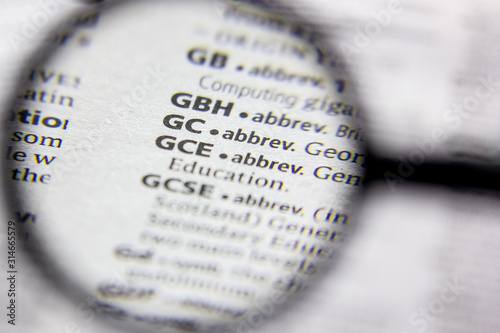 Word or phrase GC abbreviation in a dictionary.