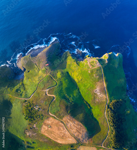 Aerial View, Cabo Quejo, Ecoparque Trasmiera, Arnuero Municipality, Cantabria, Cantabrian Sea, Spain, Europe