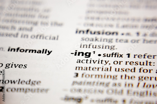 Word or phrase ing suffix in a dictionary.