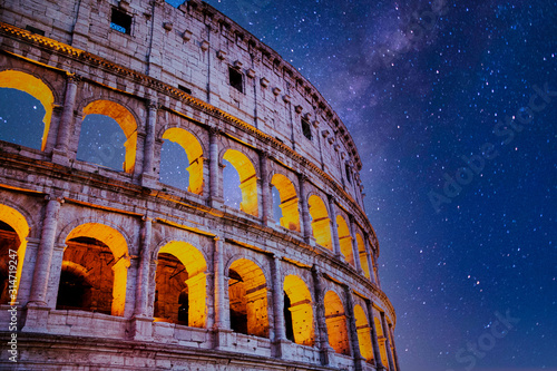 Roman Colosseum at Night with Stars