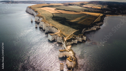 A drone shot of Old Harry Rocks