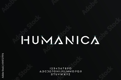 Humanica, an Abstract technology futuristic alphabet font. digital space typography vector illustration design