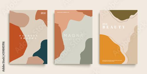 Minimal fashion cover templates. Wavy shapes and lines composition. Modern Invitation cards. 