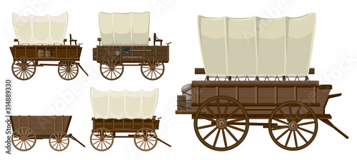 Wild west wagon isolated cartoon icon.Vector illustration set western of old carriage on white background .Vector cartoon set icon wild west wagon.