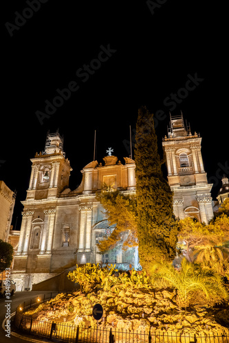 St. Lawrence Church at Night in Birgu, Malta