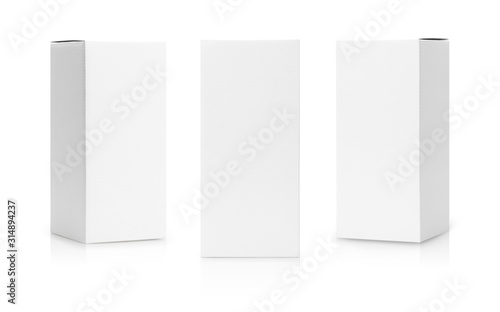 Set of White box tall shape product packaging in side view and front view isolated on white background with clipping path.