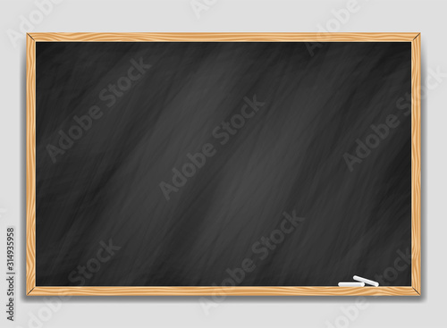 Blackboard background and wooden frame. Rubbed out dirty chalkboard. Vector illustration.