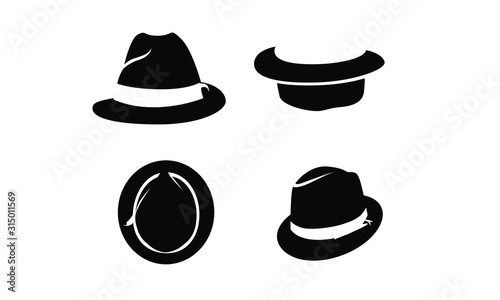 collection black fedora hat icon logo design illustration