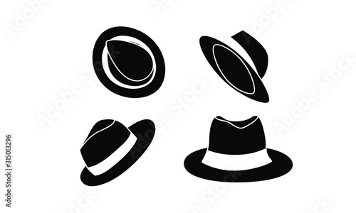 collection black fedora hat icon logo design illustration