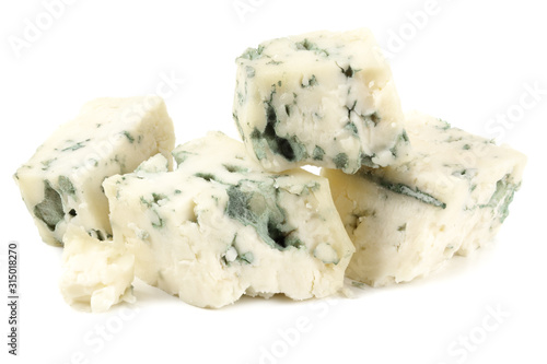 cut of blue cheese isolated on white background. macro