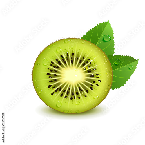 Juicy Kiwi Fruit with Green Leaves