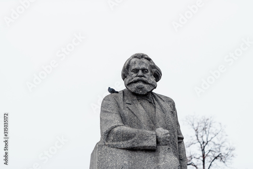 MOSCOW - DECEMBER 25, 2019: Monument to Karl Marx in Moscow city center. Popular landmark. Color photo.