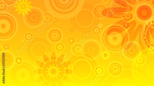 abstract summer background with yellow and orange circles and flowers