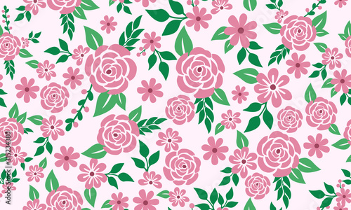 Beauty of pink rose flower pattern background for valentine, with leaf and flower concept.