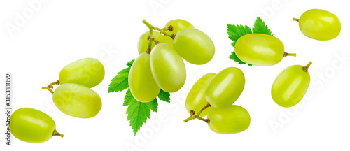 Green grape isolated on white background with clipping path