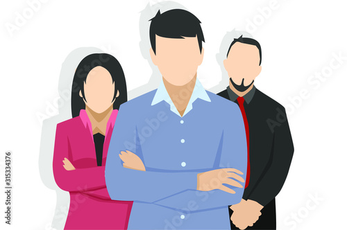 group of faceless people with suit, and doing some work together Flat cartoon vector illustration.