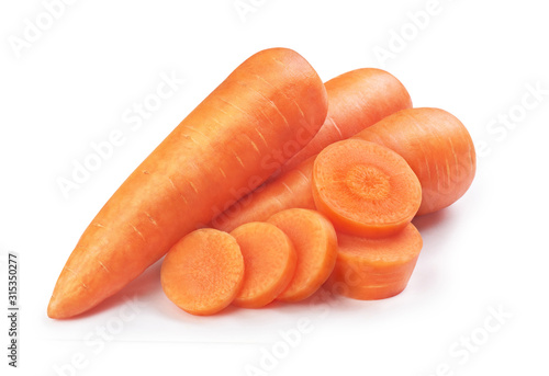 peeled carrots on a white background