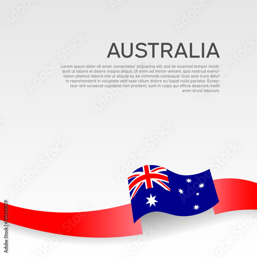 Australia flag background. Wavy ribbon color flag of australia on a white background. National poster. Vector patriotic design. State australian banner, flyer