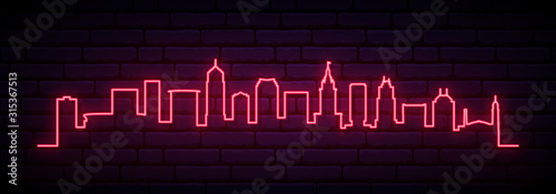 Red neon skyline of Cleveland city. Bright Cleveland long banner. Vector illustration.