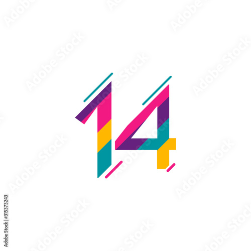 14 Years Anniversary Celebration Full Color Vector Template Design Illustration
