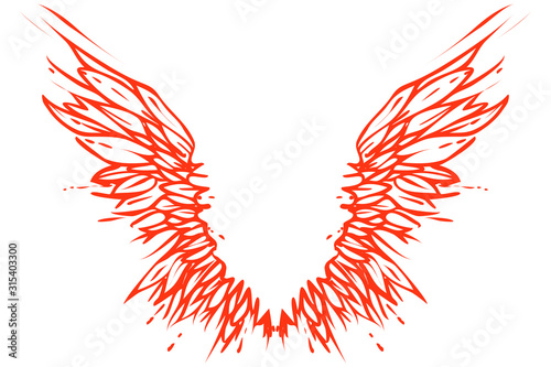 Fiery phoenix spreaded wings, vector